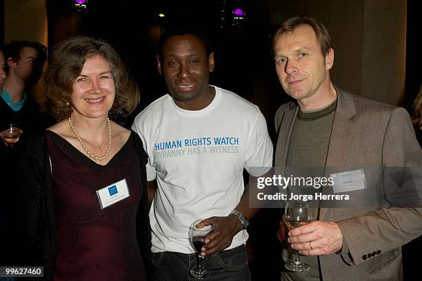 Cries from the Heart Committee's Jane Ashley actor David Harewood and Human Rights Watch London Director Tom Porteus attend the afterparty for The...