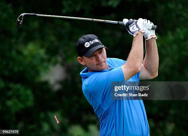 Tommy Gainey hits from the fourth tee box during the final round of the BMW Charity Pro-Am presented by SYNNEX Corporation at the Thornblade Club on...