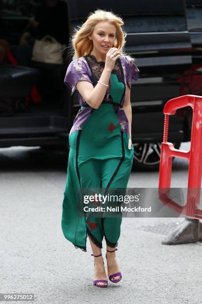 Kylie Minogue seen at the Magic Radio Studios on July 11, 2018 in London, England.