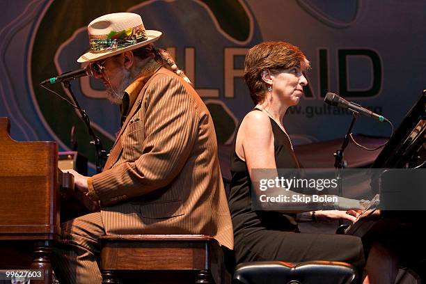 New Orleans singer/songwriter Dr. John and Marcia Ball of The Voice Of The Wetlands Allstars perform at the GULF AID benefit concert at Mardi Gras...