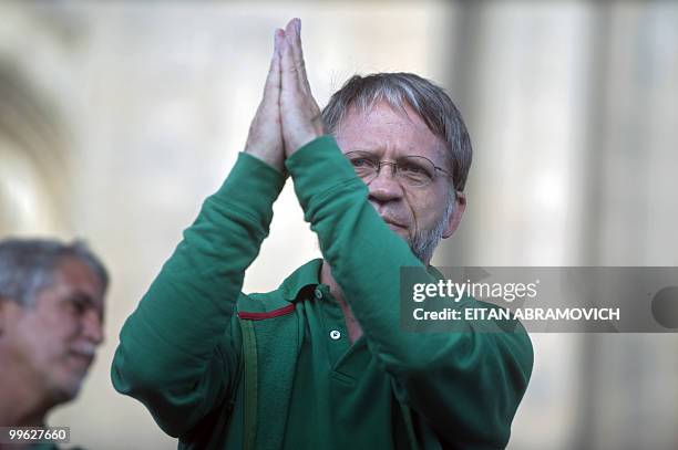 Colombian presidential candidate for the Green Party, Antanas Mockus, gestures during a rally in Bogota on May 16, 2010. Colombia will hold...