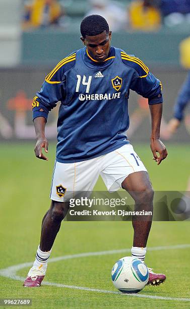 Edson Buddle of the Los Angeles Galaxy warms up before the start of the MLS soccer match against Toronto FC on May 15, 2010 at the Home Depot Center...