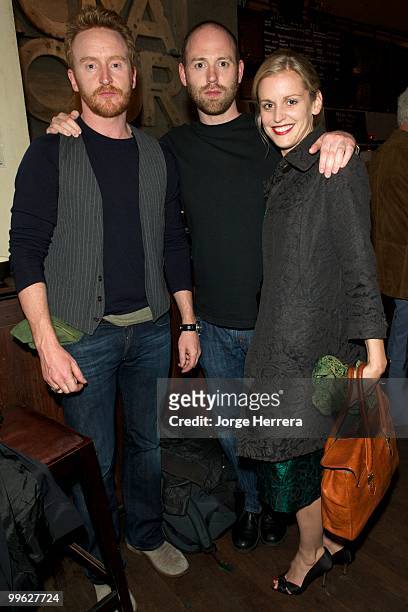 Actors Matthew Pidgeon and Denise Gough attend the afterparty for The Laws of War presented by Human Rights Watch at the Royal Court Theatre on May...