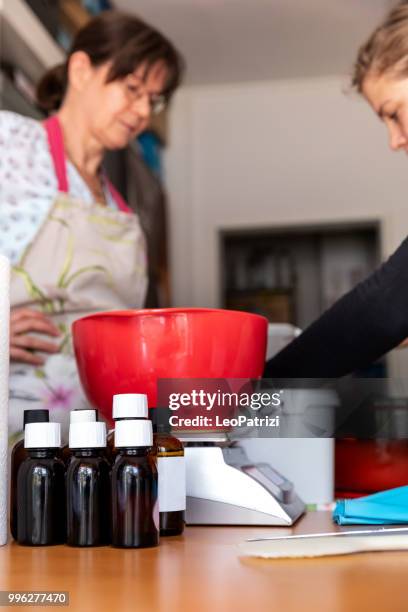 handmade soap making workshop in a studio - leopatrizi stock pictures, royalty-free photos & images