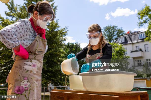 handmade soap making workshop in a studio - leopatrizi stock pictures, royalty-free photos & images