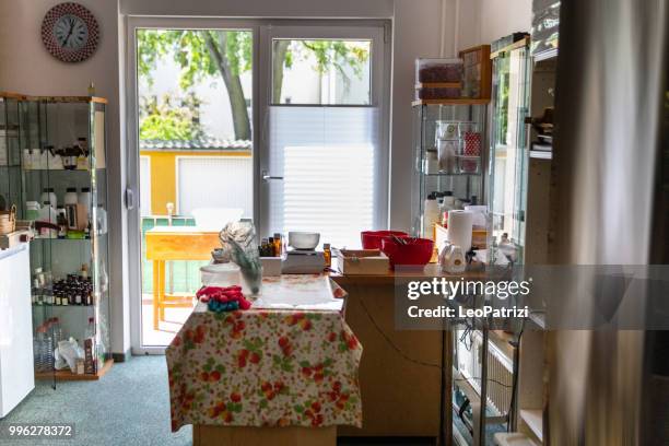 handmade soap making workshop in a studio - leo patrizi stock pictures, royalty-free photos & images