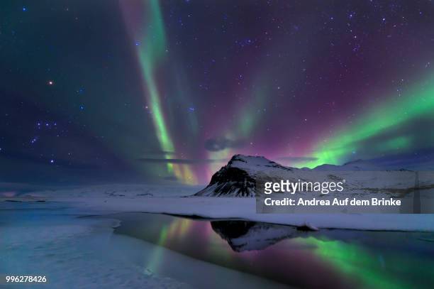 northern lights in the water - auf dem land stock pictures, royalty-free photos & images
