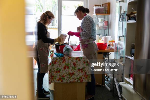 handmade soap making workshop in a studio - leopatrizi stock pictures, royalty-free photos & images