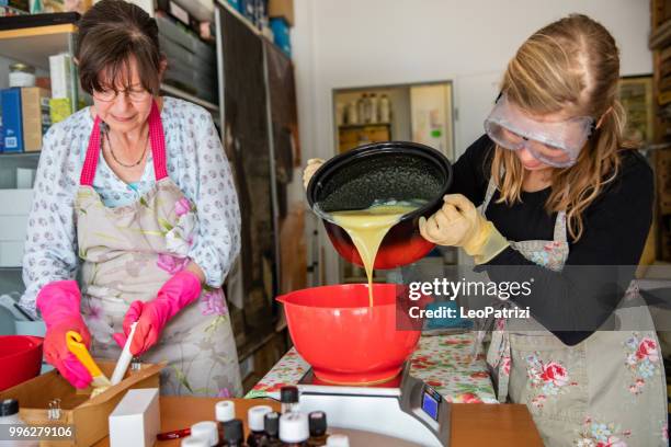 handmade soap making workshop in a studio - leopatrizi stock pictures, royalty-free photos & images