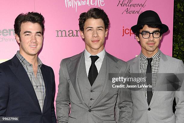 Kevin Jonas, Nick Jonas and Joe Jonas of The Jonas Brothers attend the 12th annual Young Hollywood Awards at The Wilshire Ebell Theatre on May 13,...