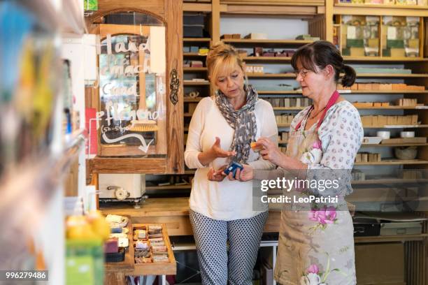 handmade soap making workshop in a studio - leopatrizi stock pictures, royalty-free photos & images