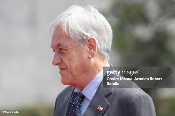 President of Chile Sebastian Pinera looks on during a welcoming ceremony as part of an Official Visit to Costa Rica at the Presidential House on July...