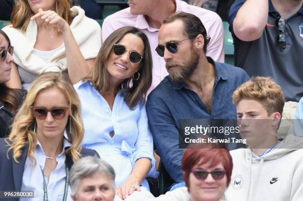 Pippa Middleton and James Middleton attend day nine of the Wimbledon Tennis Championships at the All England Lawn Tennis and Croquet Club on July 11,...