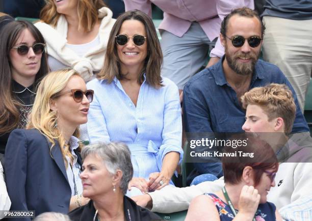 Pippa Middleton and James Middleton attend day nine of the Wimbledon Tennis Championships at the All England Lawn Tennis and Croquet Club on July 11,...