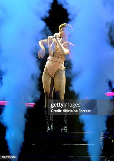 Rihanna performs at MEN Arena on May 16, 2010 in Manchester, England.