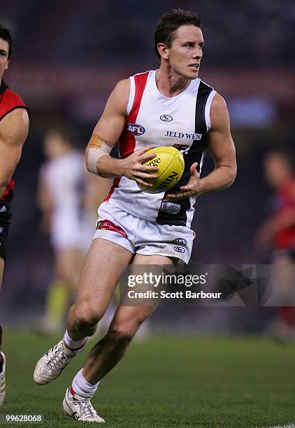 Jason Blake of the Saints runs with the ball during the round eight AFL match between the St Kilda Saints and the Essendon Bombers at Etihad Stadium...