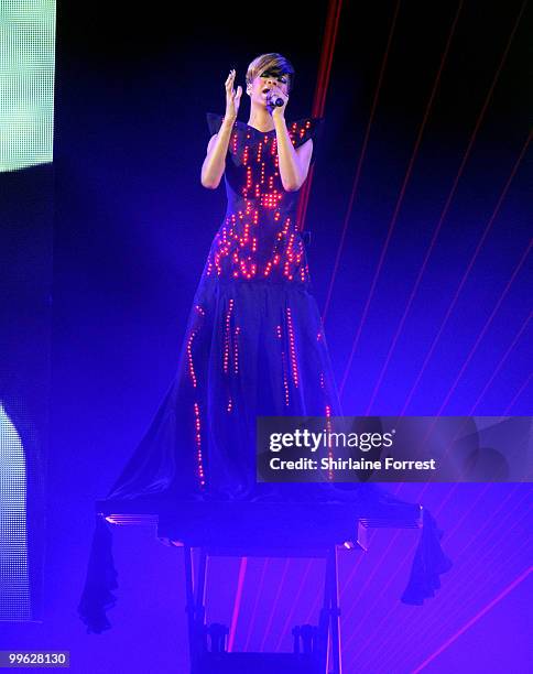 Rihanna performs at MEN Arena on May 16, 2010 in Manchester, England.