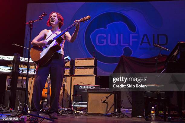Singer/songwriter Ani DiFranco performs at the GULF AID benefit concert at Mardi Gras World River City on May 16, 2010 in New Orleans, Louisiana.