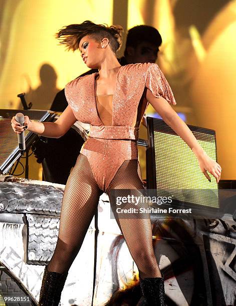 Rihanna performs at MEN Arena on May 16, 2010 in Manchester, England.