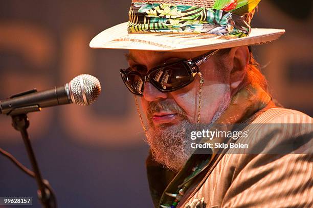 New Orleans singer songwriter Dr John performs at the GULF AID benefit concert at Mardi Gras World River City on May 16, 2010 in New Orleans,...