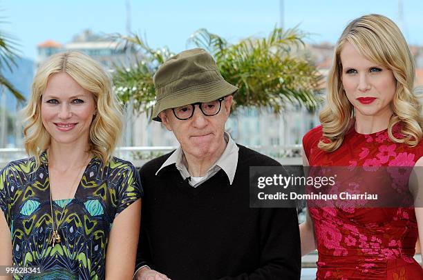 Actress Naomi Watts, writer/director Woody Allen and actress Lucy Punch attend the 'You Will Meet A Tall Dark Stranger' Photocall held at the Palais...