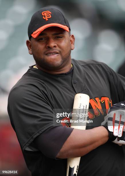 Pablo Sandoval of the San Francisco Giants takes batting practice before the game against the Houston Astros at AT&T Park on May 16, 2010 in San...