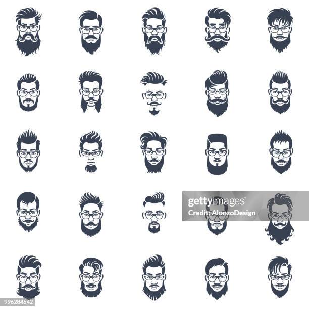 männer-frisur-icon-set - beard stock-grafiken, -clipart, -cartoons und -symbole