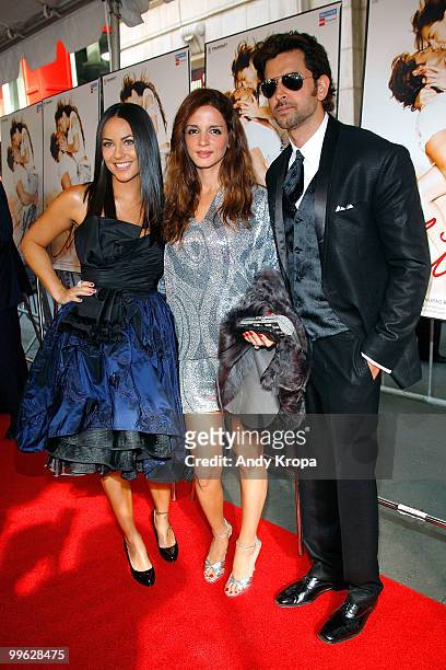 Barbara Mori, Suzanne Roshan and Hrithik Roshan attend the premiere of ''Kites'' at the AMC Empire 25 theater on May 16, 2010 in New York City.