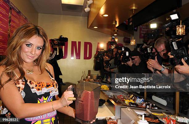 Aubrey O'Day visits Millions of Milkshakes to create her own shake on March 13, 2010 in West Hollywood, California.