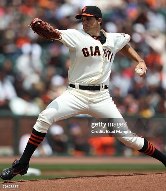 Barry Zito of the San Francisco Giants pitches against the Houston Astros during the game at AT&T Park on May 16, 2010 in San Francisco, California.