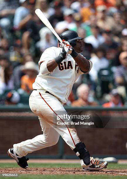 Pablo Sandoval of the San Francisco Giants bats against the Houston Astros during the game at AT&T Park on May 16, 2010 in San Francisco, California.