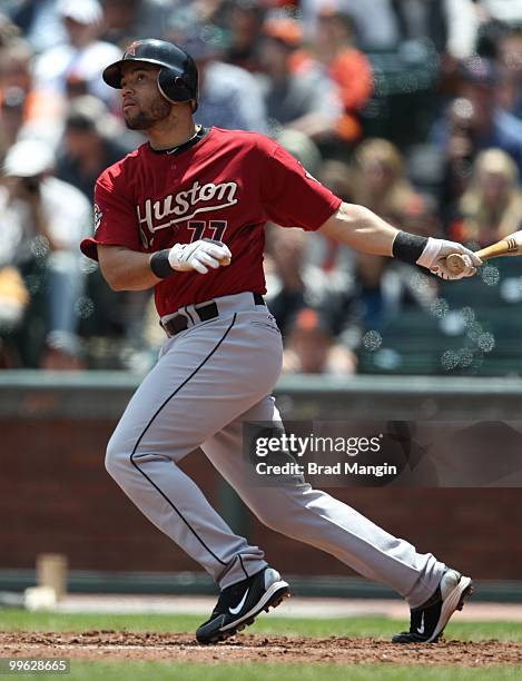 Pedro Feliz of the Houston Astros bats against the San Francisco Giants during the game at AT&T Park on May 16, 2010 in San Francisco, California.