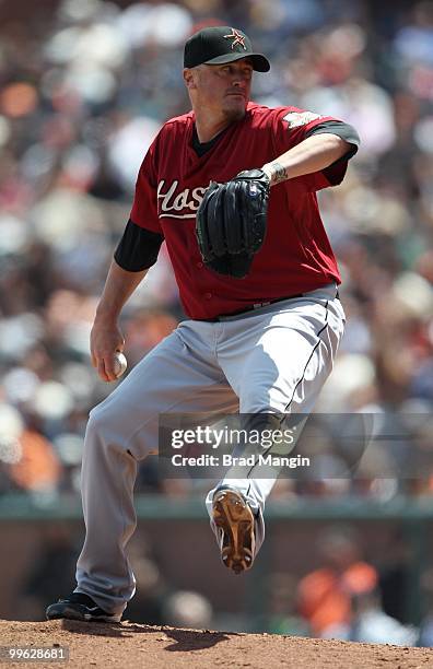 Brett Myers of the Houston Astros pitches against the San Francisco Giants during the game at AT&T Park on May 16, 2010 in San Francisco, California.