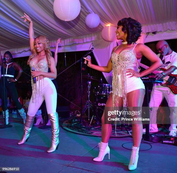 Brandi Williams and Shamari Fears of the Group Blaque perform at ATL Live On The Park Season IX: Blaque at Park Tavern on July 10, 2018 in Atlanta,...