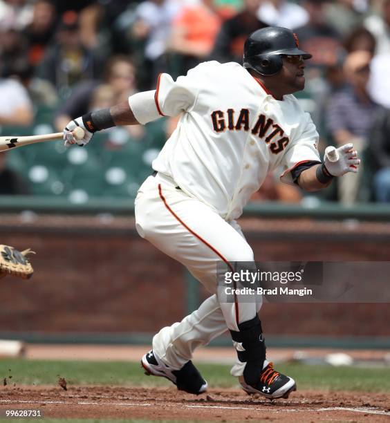 Pablo Sandoval of the San Francisco Giants bats during the game against the Houston Astros at AT&T Park on May 16, 2010 in San Francisco, California.