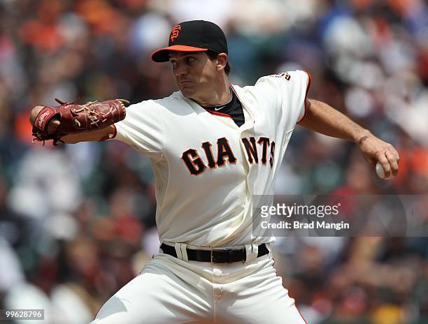 Barry Zito of the San Francisco Giants pitches against the Houston Astros during the game at AT&T Park on May 16, 2010 in San Francisco, California.