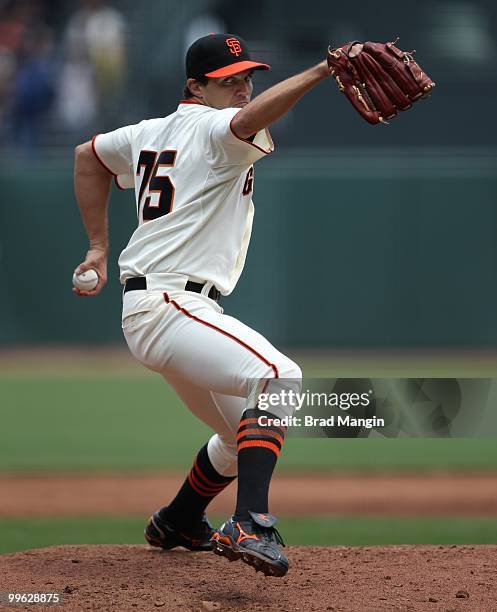 Barry Zito of the San Francisco Giants pitches against the Houston Astros during the game at AT&T Park on May 16, 2010 in San Francisco, California.