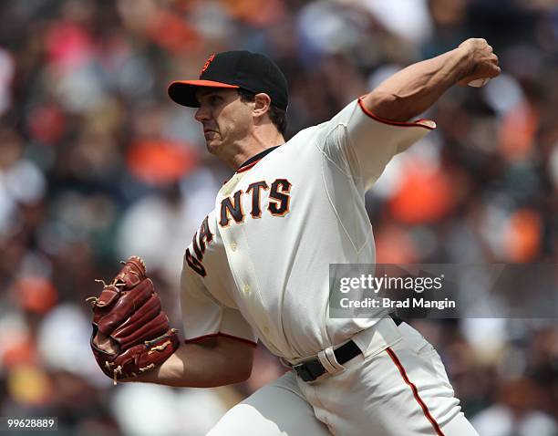 Barry Zito of the San Francisco Giants pitches against the Houston Astros during the game at AT&T Park on May 16, 2010 in San Francisco, California.