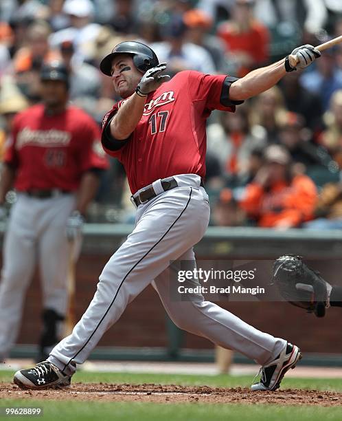 Lance Berkman of the Houston Astros bats against the San Francisco Giants during the game at AT&T Park on May 16, 2010 in San Francisco, California.