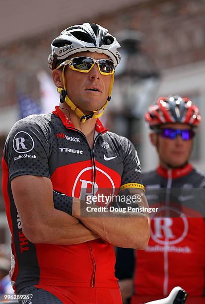 Lance Armstrong of the USA and riding for Team Radio Shack prepares for the start of Stage One of the 2010 Tour of California from Nevada City to...