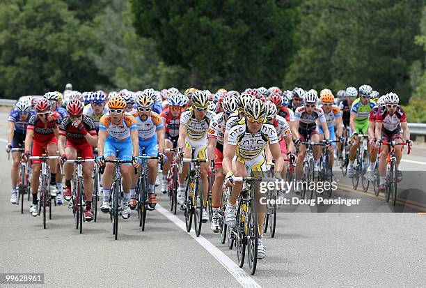 The peloton passes through Nevada County during Stage One of the 2010 Tour of California from Nevada City to Sacramento on May 16, 2010 in Nevada...