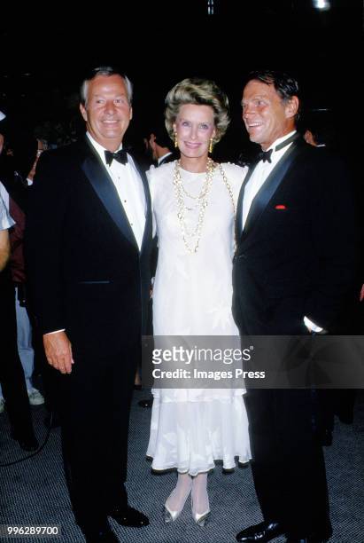 Dina Merrill and Ted Hartley at the Tiffany Perfume Party circa 1987 in New York.