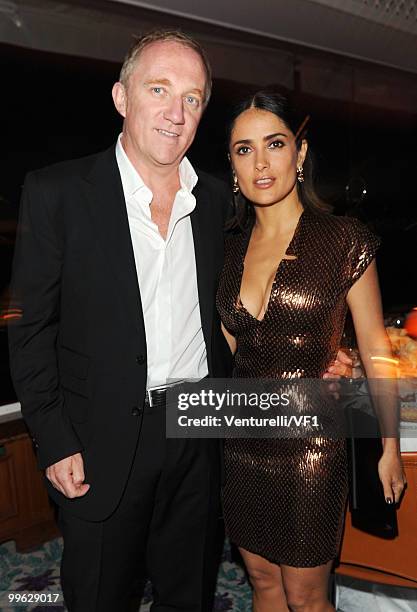 Actress Salma Hayek and her husband Francois Pinault attend the Vanity Fair and Gucci Party Honoring Martin Scorsese during the 63rd Annual Cannes...