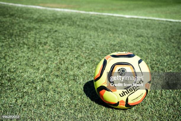 Illustration of the official ball of Dominos Ligue 2 during the friendly match between Red Star and Le Mans on July 10, 2018 in Paris, France.