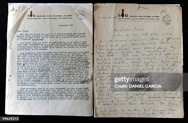 Letters from Argentine writer Victoria Ocampo yo English author, playwright and literary critic, Graham Greene , are displayed at Villa Ocampo in San...