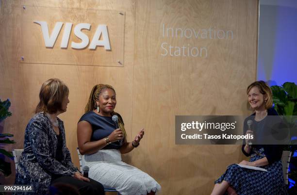 Representative Jackie Speier, Adama Iwu, Vice President, State Government & Community Relations at Visa and Emily Martin, General Counsel and Vice...