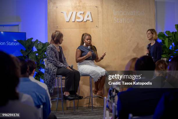 Representative Jackie Speier, Adama Iwu, Vice President, State Government & Community Relations at Visa and Emily Martin, General Counsel and Vice...