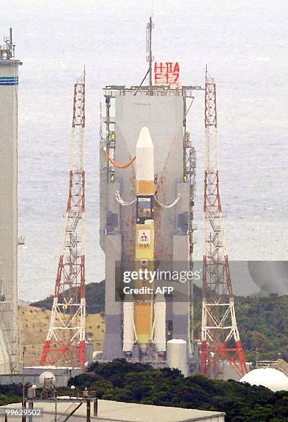 Japan's H2A rocket is set on its launch pad at the Tanegashima space centre in Kagoshima prefecture, on May 17, 2010. The rocket carries the nation's...