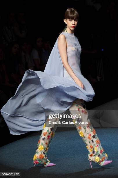 Model walks the runway during Menchen Tomas show at Mercedes Benz Fashion Week Madrid Spring/ Summer 2019 on July 11, 2018 in Madrid, Spain.