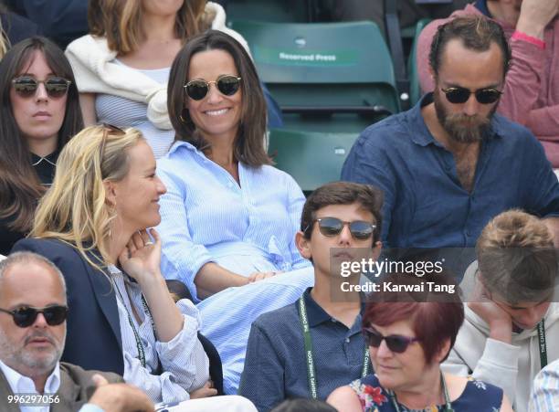 Pippa Middleton and James Middleton attend day nine of the Wimbledon Tennis Championships at the All England Lawn Tennis and Croquet Club on July 11,...